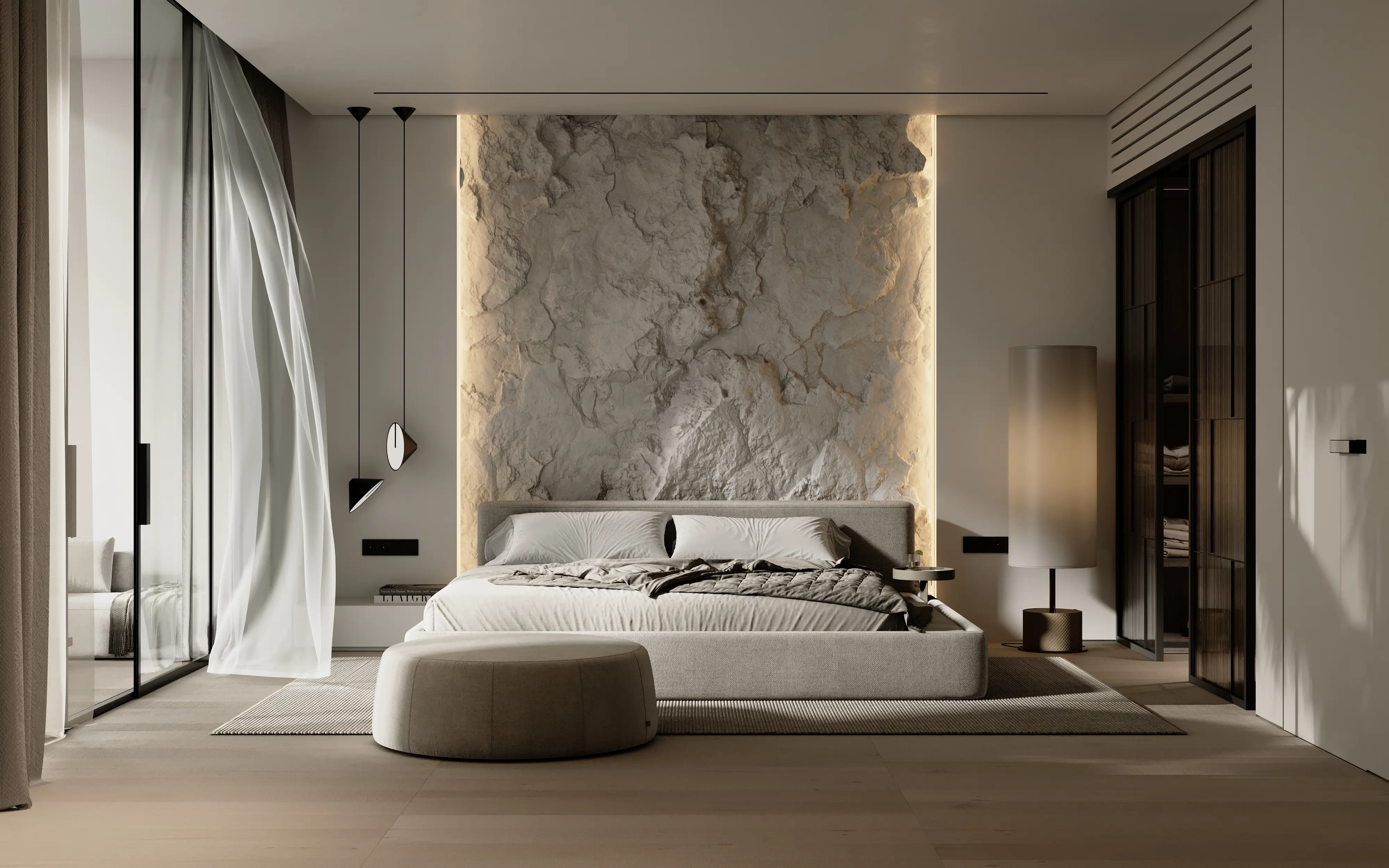 Warm minimalist bedroom architectural visualization by VSTUDIO 208